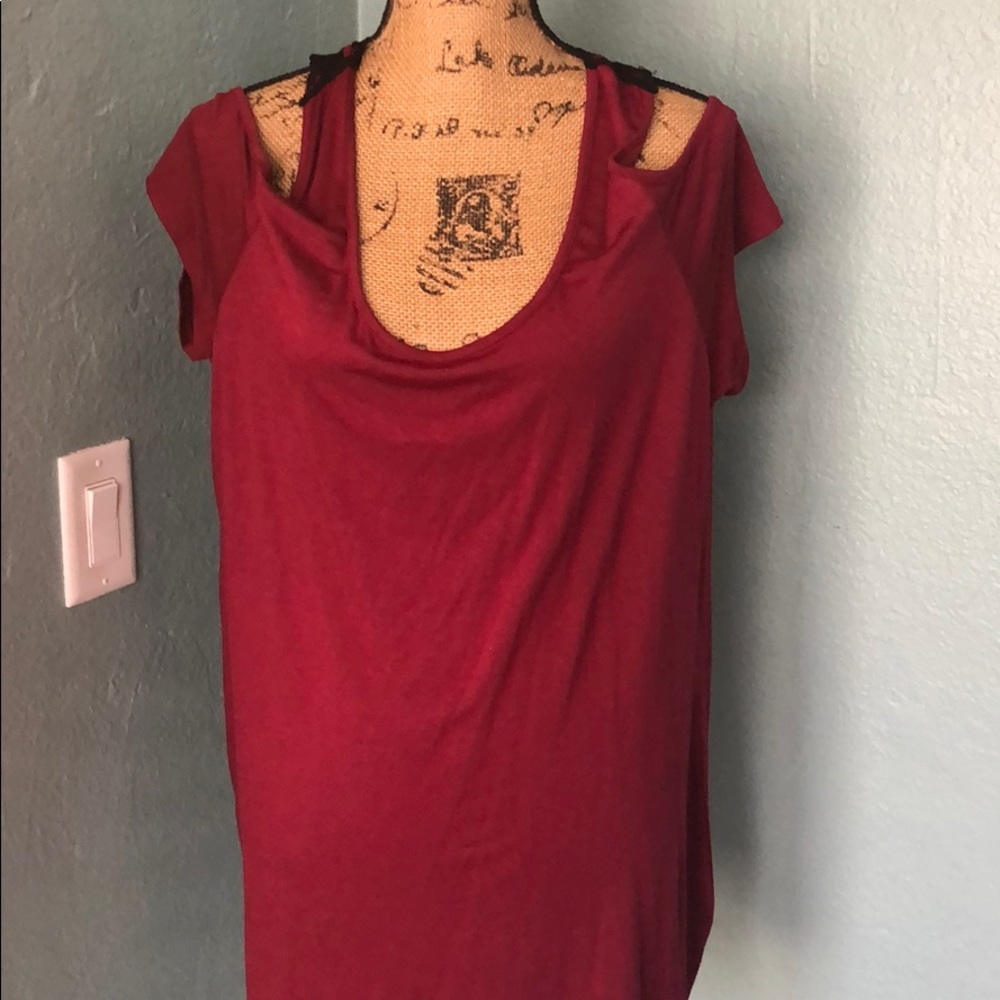 Burgundy and black T-shirt